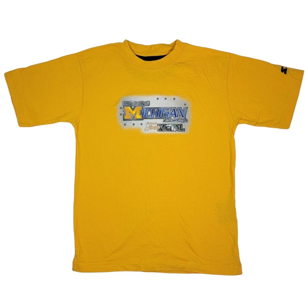 VTG 90s University of Michigan Tshirt Boys Sz L Starter Yellow Ann Arbor Shirt